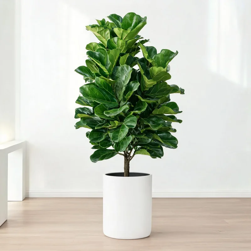 Large silk tree artificial plant in a white planter for indoor decor