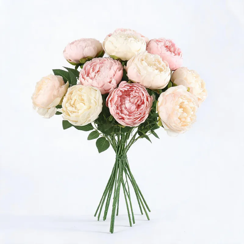 Artificial peony stems in pink and cream
