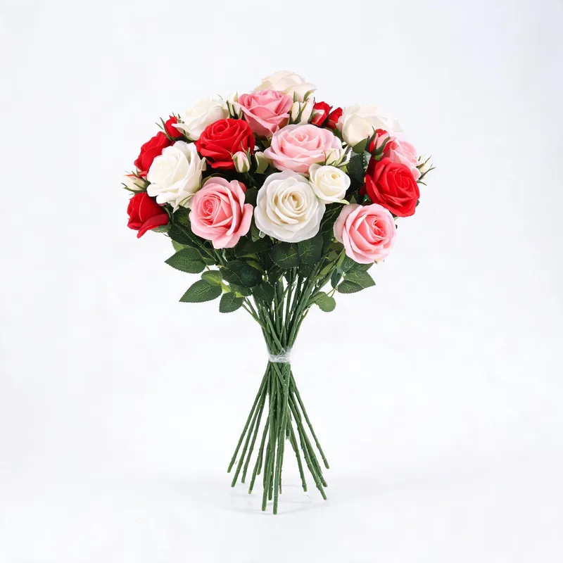 Artificial rose stems in red, pink, and white