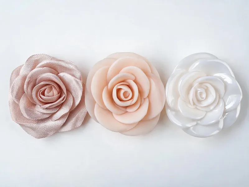 Comparison of silk, real-touch PU, and plastic artificial flower materials
