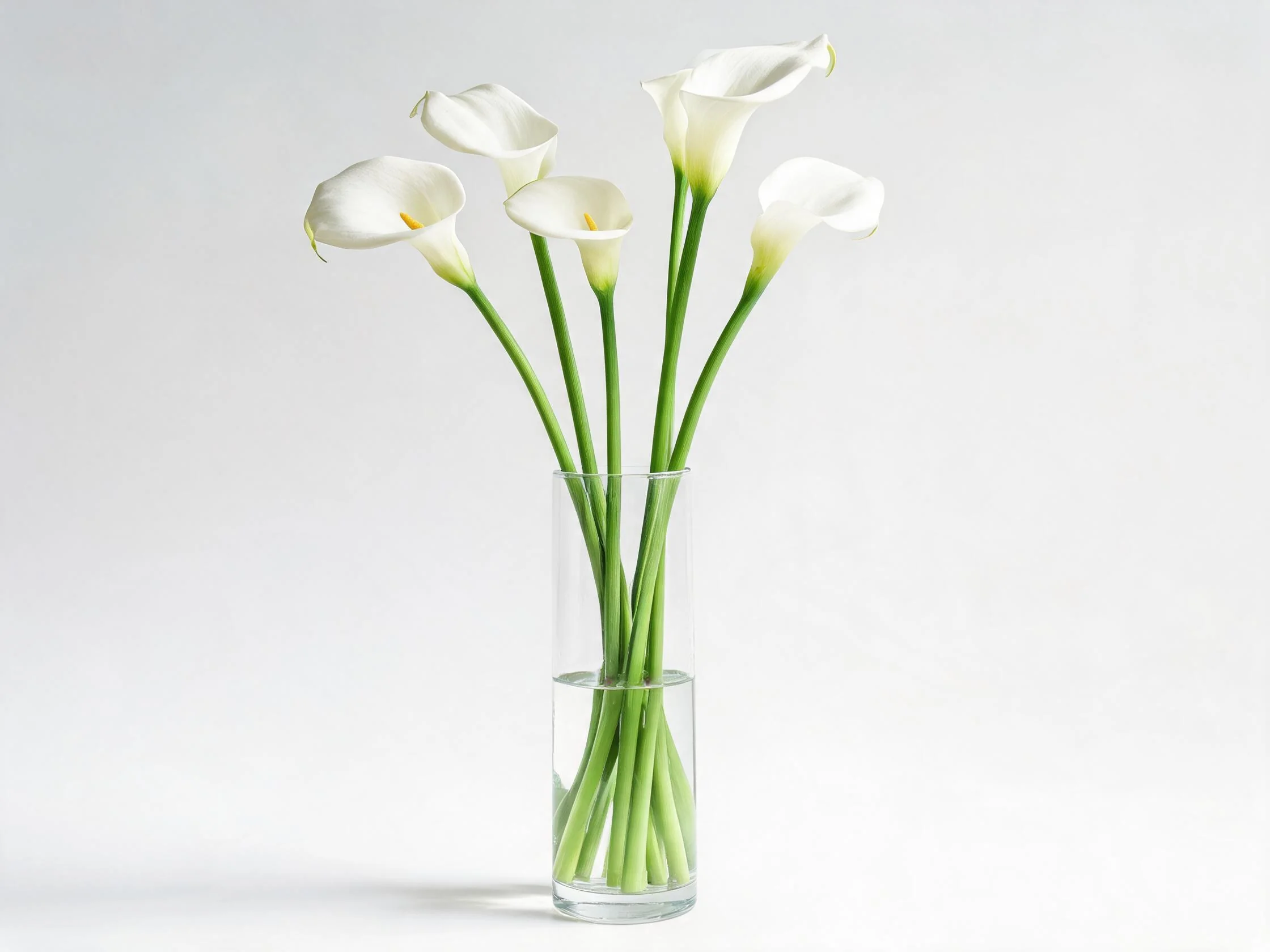 Artificial calla lily stems in glass vase