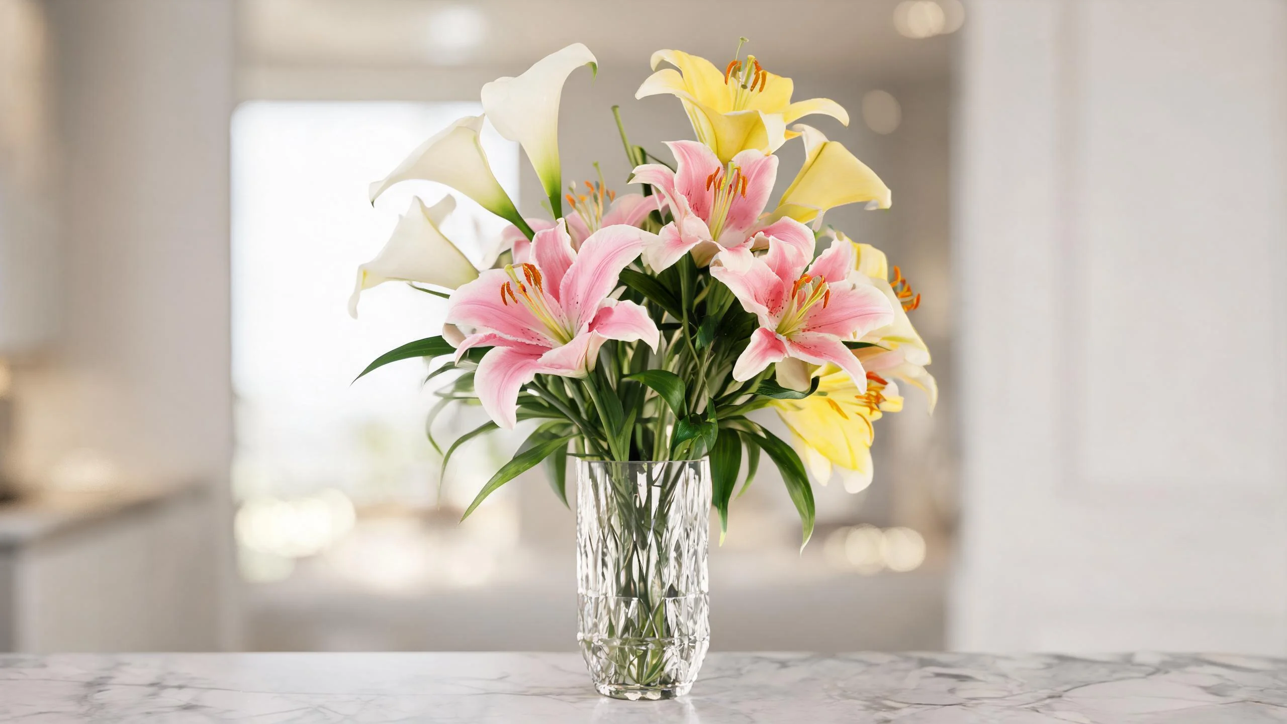 Premium artificial lilies in white, pink and yellow