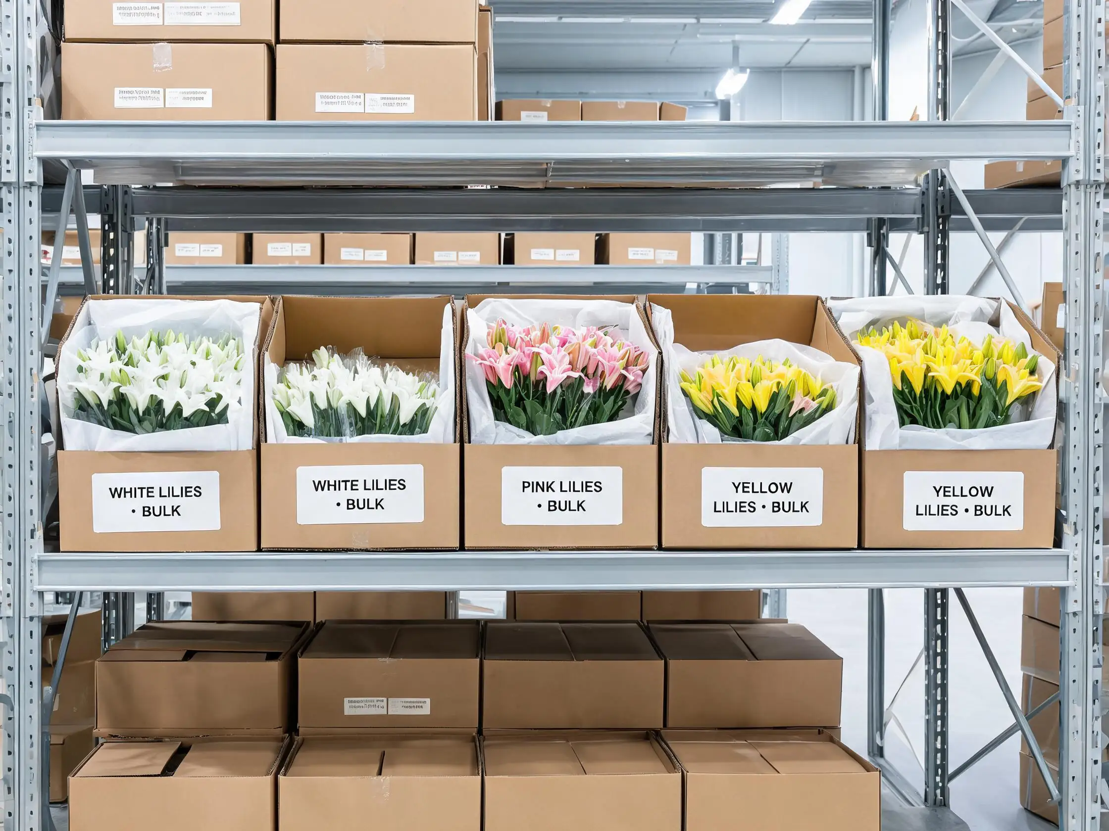 Wholesale artificial lily boxes in warehouse