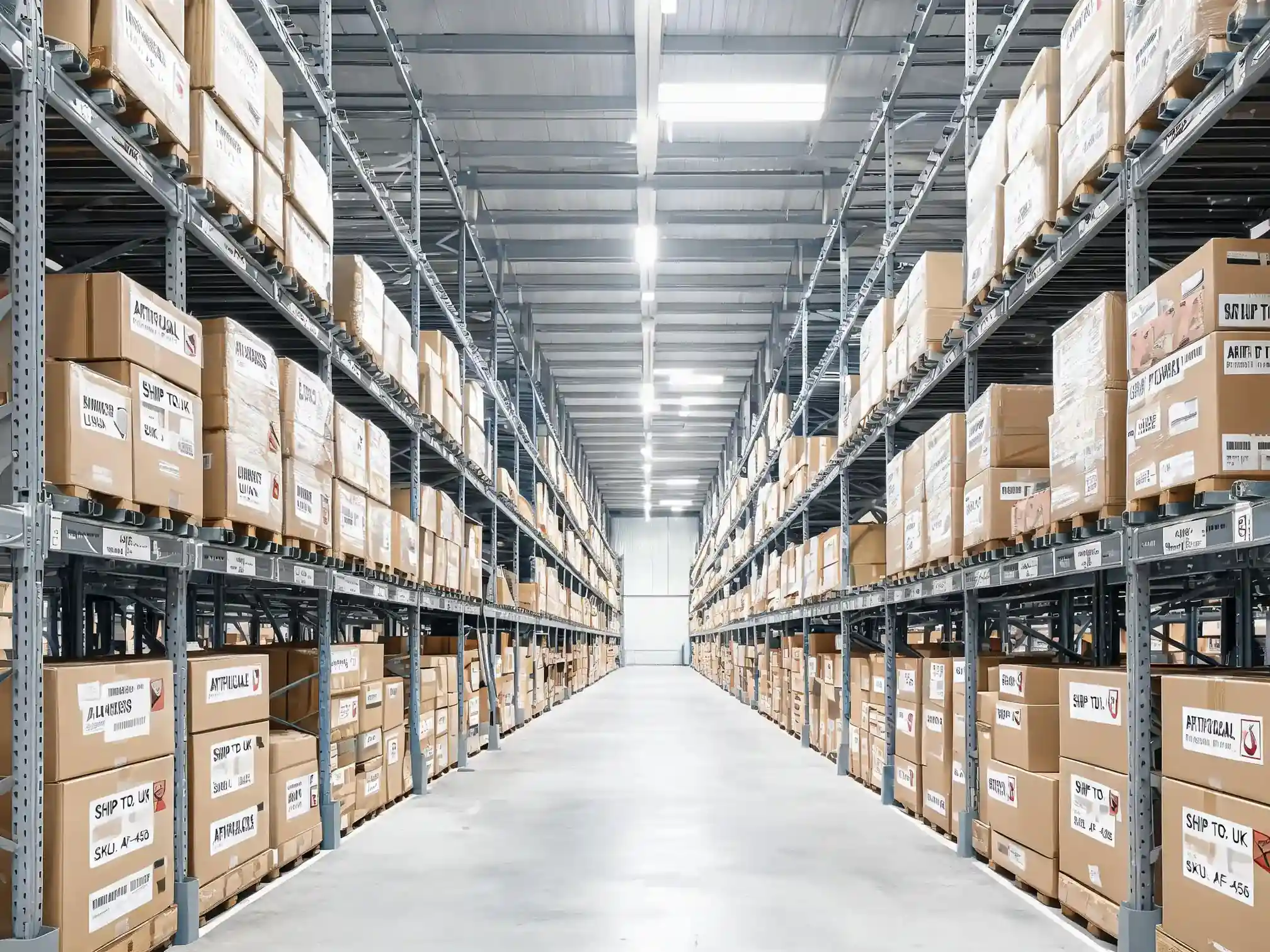 Organized export warehouse with artificial flower shipments ready