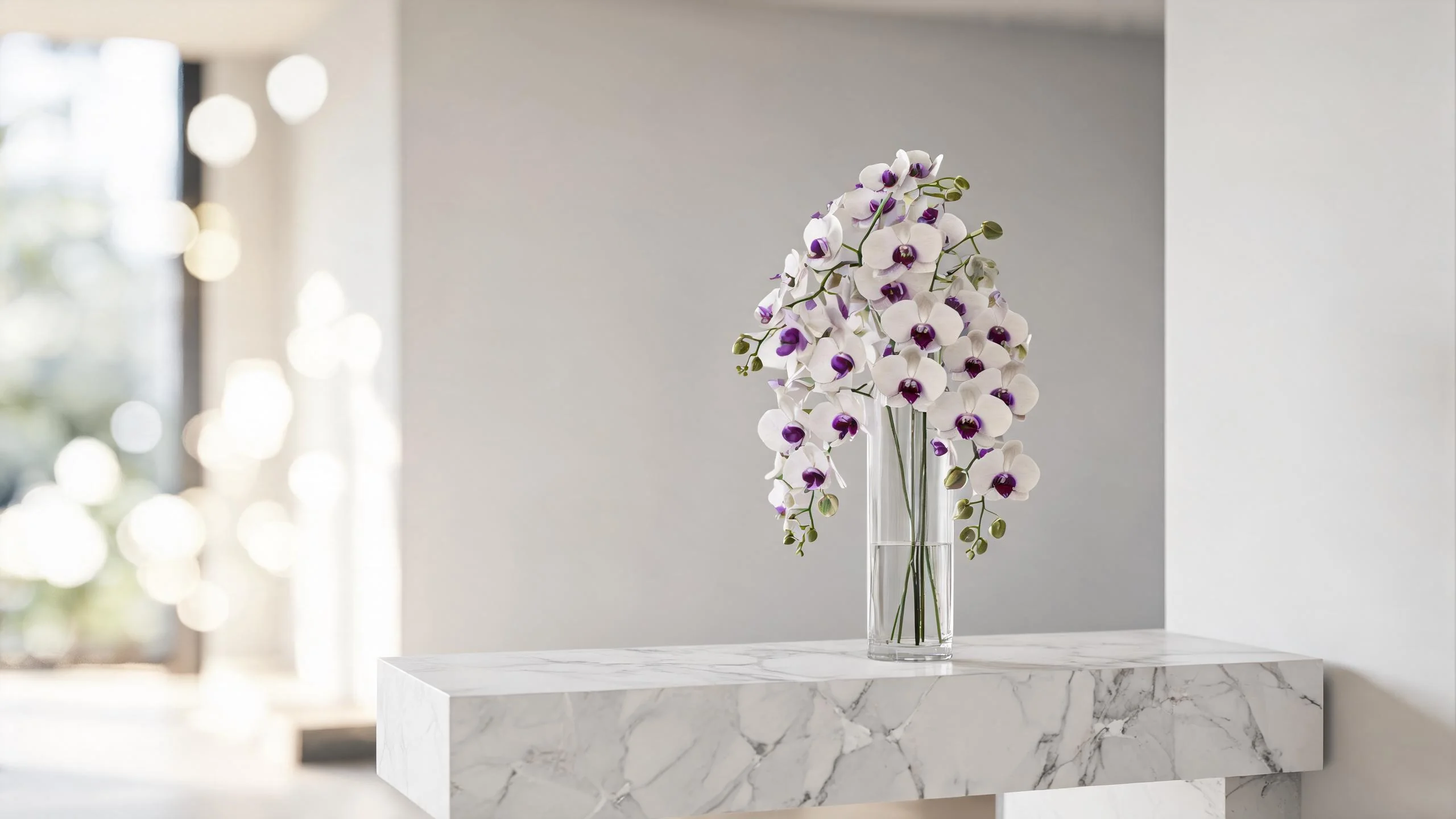 Premium artificial orchids in white and purple