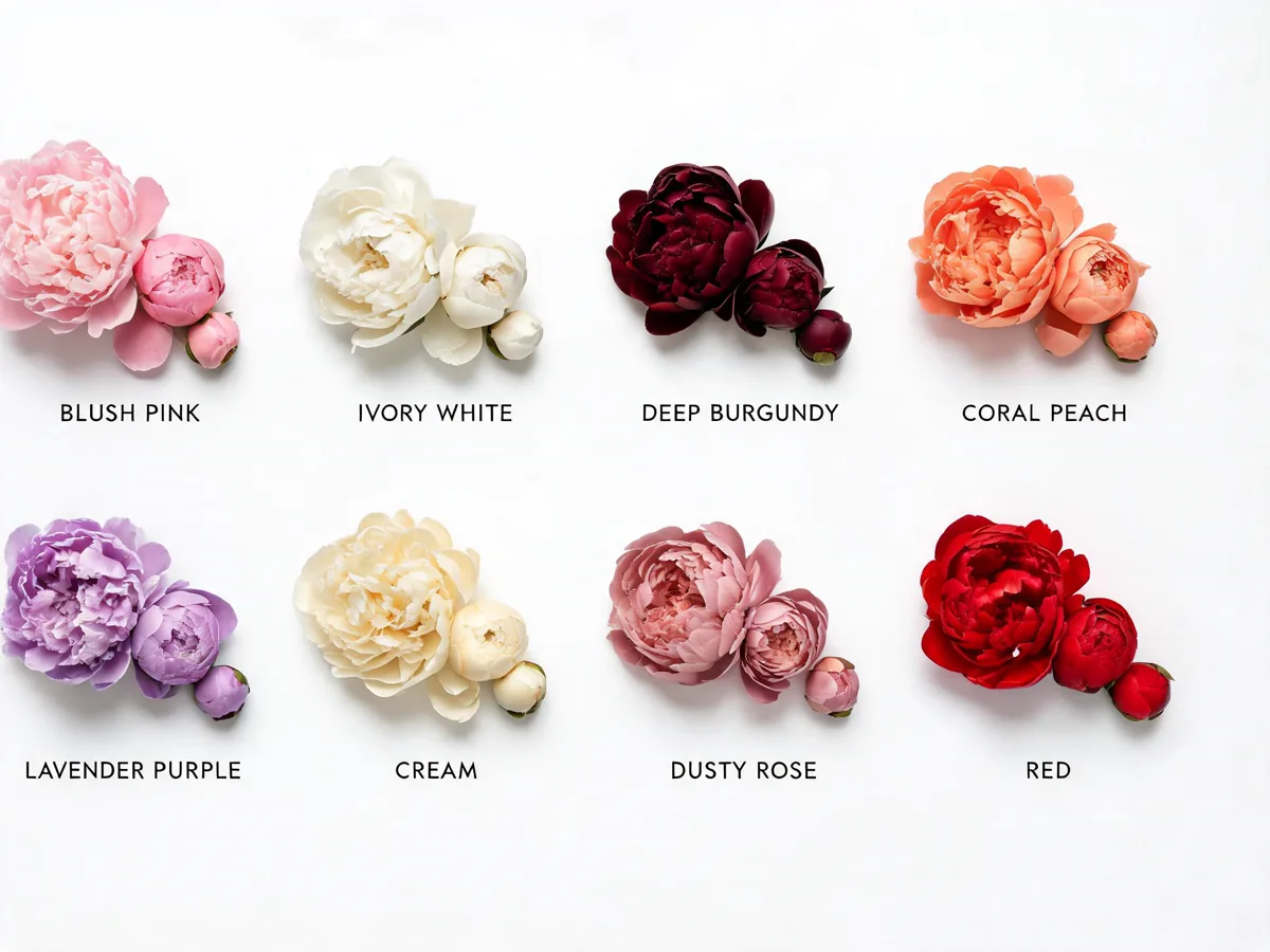 Silk peony varieties in multiple colors