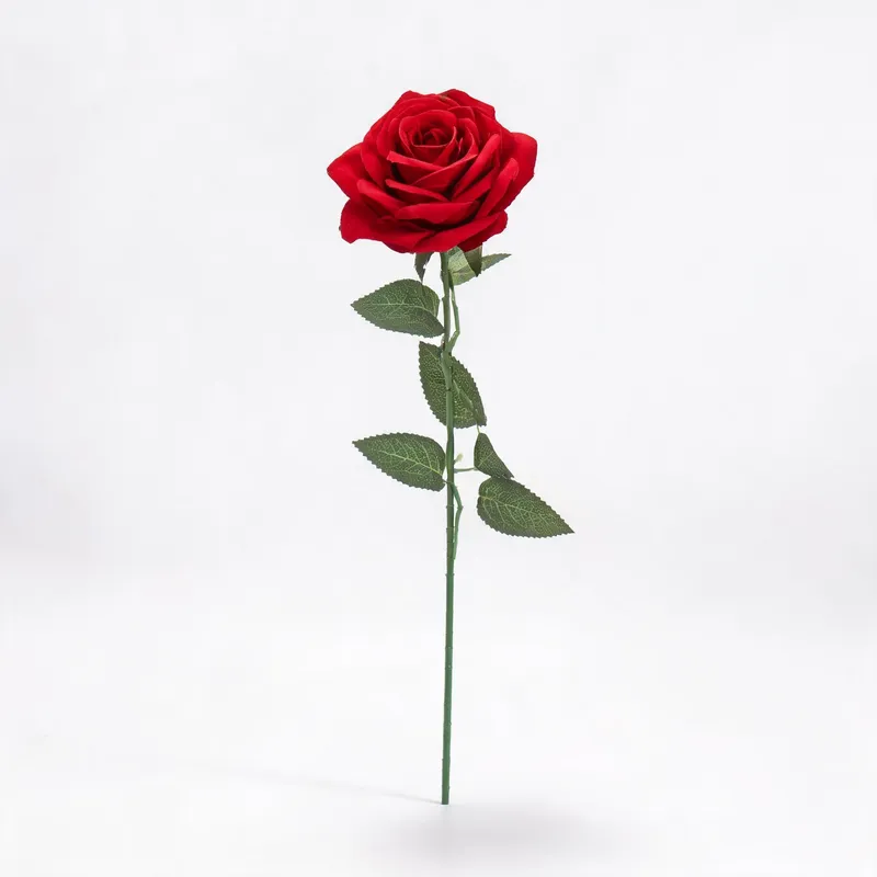 Single artificial red rose stem with realistic petals