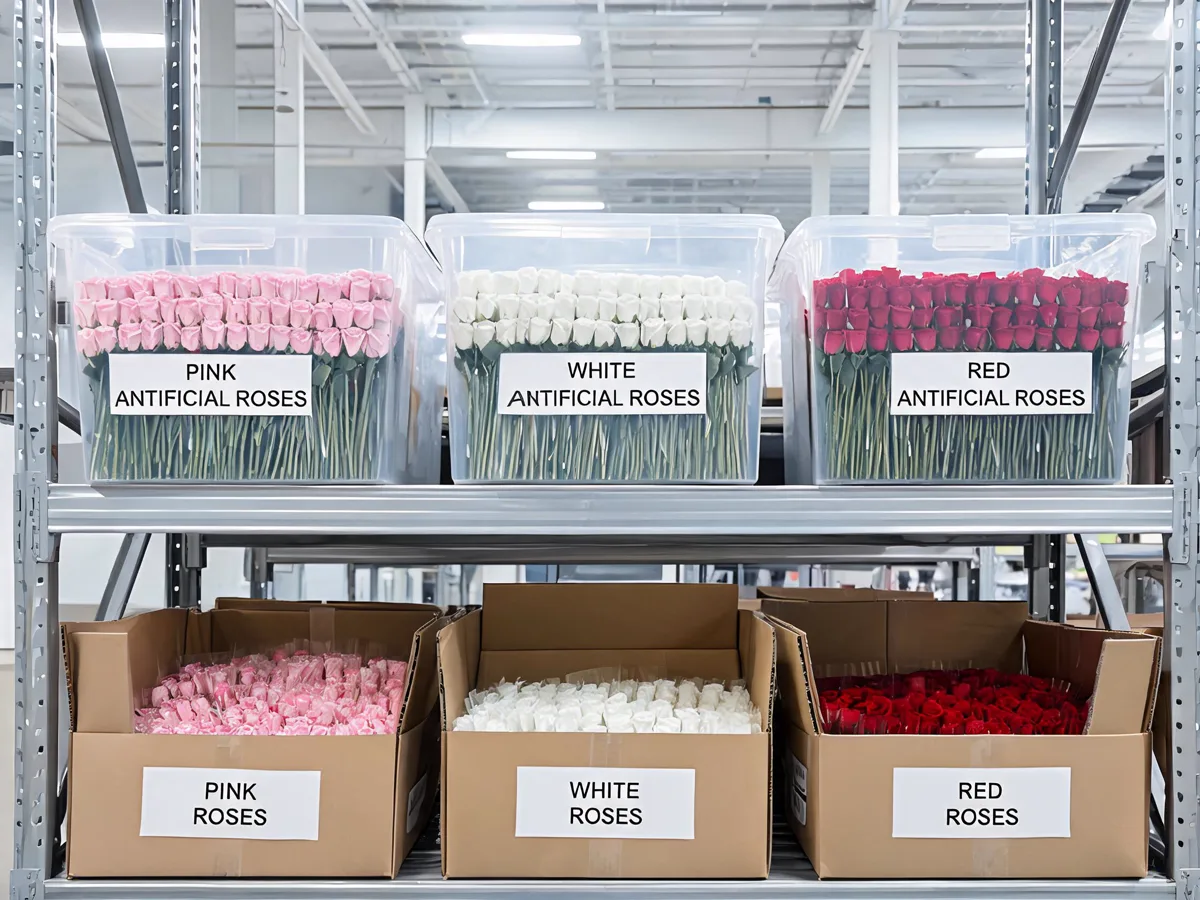 Wholesale artificial roses in warehouse
